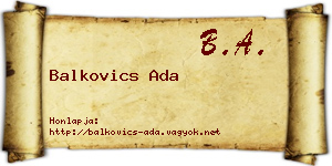 Balkovics Ada névjegykártya